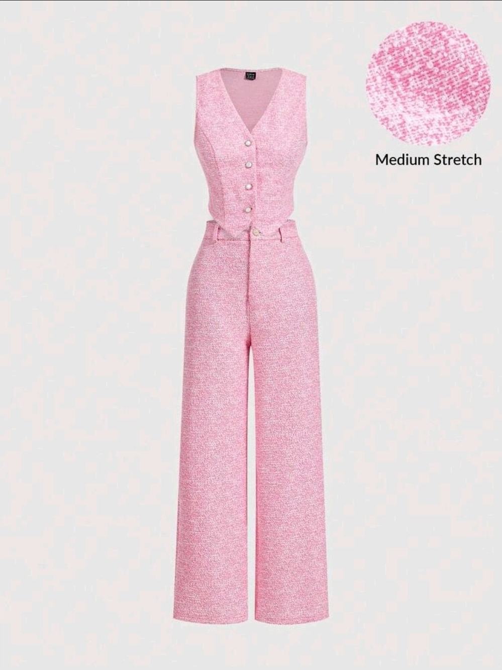 Sleeveless Pink Tweed 2 Piece Set with Wide Leg